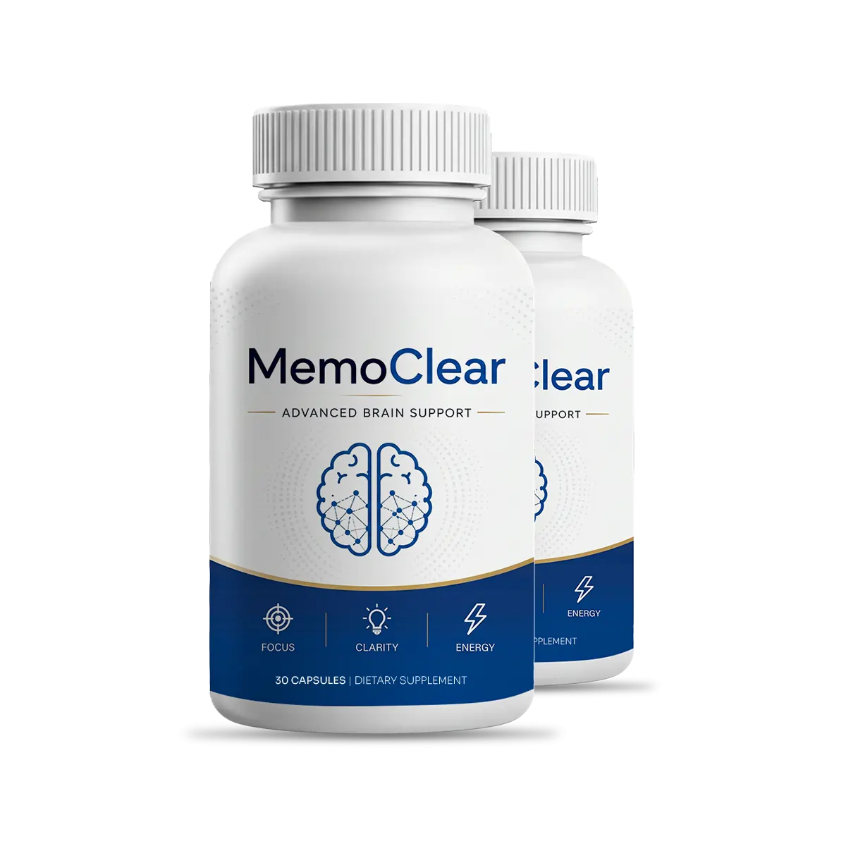 Two bottles of MemoClear cognitive supplement